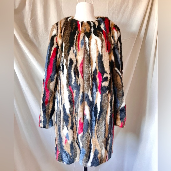 Zara Jackets & Blazers - Zara Faux Fur Multicolor Longline sz M